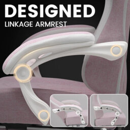 Gtplayer Fabric Gaming Chair With Footrest, Computer Chairs For Adults With Pocket Spring Cushion For Home Office, Pink White - thumbnail 6
