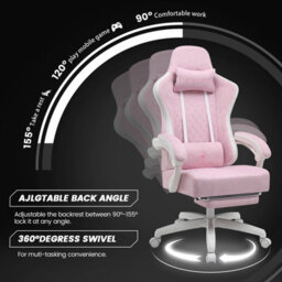 Gtplayer Fabric Gaming Chair With Footrest, Computer Chairs For Adults With Pocket Spring Cushion For Home Office, Pink White - thumbnail 4