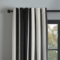 "OHS Stripe Blackout Eyelet Curtains Thermal Pair Of Ring Top Panels, Mono - 66X90""" - thumbnail 2