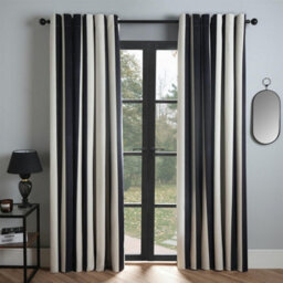 "OHS Stripe Blackout Eyelet Curtains Thermal Pair Of Ring Top Panels, Mono - 66X90""" - thumbnail 1