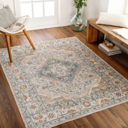 Livabliss Lillian-Washable Brown Blue Traditional Vintage Boho Living Dining Rug 160 X 213 Cm Easy Care, Non Shedding - thumbnail 2