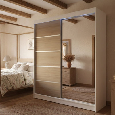 Sliding Door Wardrobe Camino 3 With Mirror And Rgb Led Lights White Sonoma - image 1