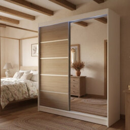 Sliding Door Wardrobe Camino 3 With Mirror And Rgb Led Lights White Sonoma - thumbnail 1