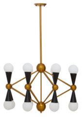 Orsina Brass And Black Metal Pendant Light, Contemporary 16 Bulb Ceiling Light With White Glass Shades - thumbnail 1