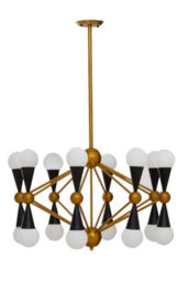 Orsina Brass And Black Metal Pendant Light, Contemporary 16 Bulb Ceiling Light With White Glass Shades - thumbnail 3