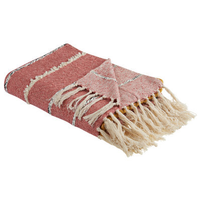 Beliani Blanket Naikhu Cotton 130 X 170 Cm Light Red - image 1