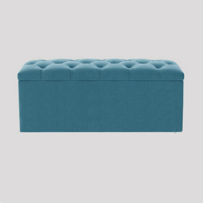 90Cm Luna Chesterfield Ottoman Storage Box - Duck Egg Plush Velvet Upholstered Blanket Box - image 1