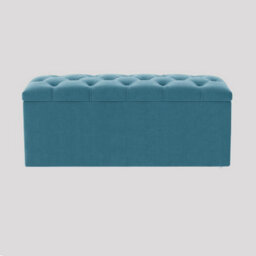 90Cm Luna Chesterfield Ottoman Storage Box - Duck Egg Plush Velvet Upholstered Blanket Box - thumbnail 1
