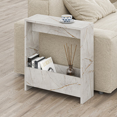 Decortie Simpi Modern Slim End Table Magazine Rack 55Cm Multipurpose Gold Marble Effect Living Room H 60Cm - image 1