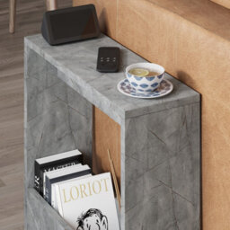Decortie Simpi Modern Slim End Table Magazine Rack 55Cm Multipurpose Gold Marble Effect Living Room H 60Cm - thumbnail 3