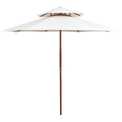 Berkfield Double Decker Parasol 270X270 Cm Wooden Pole Cream White - image 1