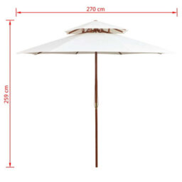 Berkfield Double Decker Parasol 270X270 Cm Wooden Pole Cream White - thumbnail 6