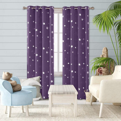 Deconovo Silver Star Foil Printed Blackout Curtains Eyelet Thermal Curtains For Bedroom, 52 X 72 Inch, Purple Grape, 2 Panels - image 1