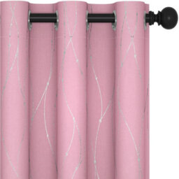 Deconovo Blackout Curtain With Pattern Set Of 2 Thermal Eyelet Silver Design For Girls Bedroom, 66 X 90 Inch, Pink, Two Panels - thumbnail 5