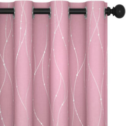Deconovo Blackout Curtain With Pattern Set Of 2 Thermal Eyelet Silver Design For Girls Bedroom, 66 X 90 Inch, Pink, Two Panels - thumbnail 1