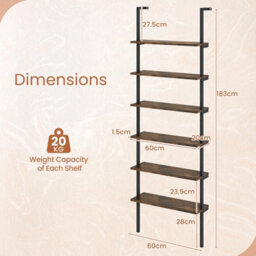 Costway 6-Tier Ladder Shelf Wall Mounted Industrial Bookshelf With Metal Frame - thumbnail 3