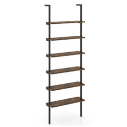 Costway 6-Tier Ladder Shelf Wall Mounted Industrial Bookshelf With Metal Frame - thumbnail 2