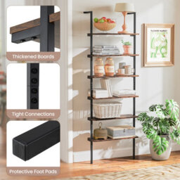 Costway 6-Tier Ladder Shelf Wall Mounted Industrial Bookshelf With Metal Frame - thumbnail 7