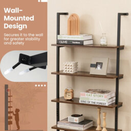Costway 6-Tier Ladder Shelf Wall Mounted Industrial Bookshelf With Metal Frame - thumbnail 6