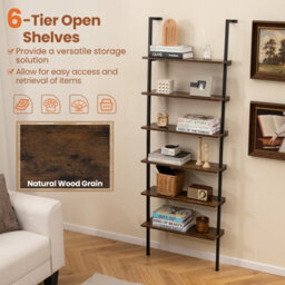 Costway 6-Tier Ladder Shelf Wall Mounted Industrial Bookshelf With Metal Frame - thumbnail 5