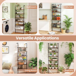 Costway 6-Tier Ladder Shelf Wall Mounted Industrial Bookshelf With Metal Frame - thumbnail 4