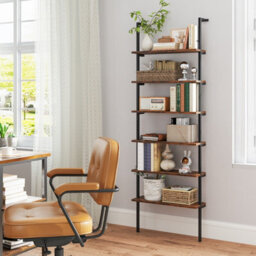 Costway 6-Tier Ladder Shelf Wall Mounted Industrial Bookshelf With Metal Frame - thumbnail 8
