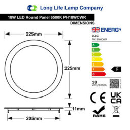 Long Life Lamps Company 18W Recessed Led Round Panel Light 6500K Continuous Running Hours Philips Driver Ph18Wcwr - thumbnail 2