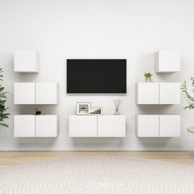 Berkfield 7 Piece Tv Cabinet Set White Engineered Wood - image 1