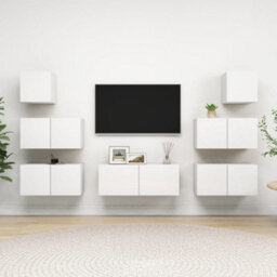 Berkfield 7 Piece Tv Cabinet Set White Engineered Wood - thumbnail 1