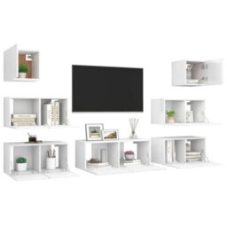 Berkfield 7 Piece Tv Cabinet Set White Engineered Wood - thumbnail 3