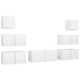 Berkfield 7 Piece Tv Cabinet Set White Engineered Wood - thumbnail 2