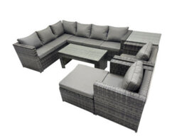 Fimous 7 Pieces Outdoor Pe Rattan Garden Furniture Corner Sofa Oblong Coffee Table Set With Cushion Chair Big Footstool Side Table - thumbnail 1