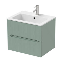 Affine 600mm Bathroom Cloakroom Vanity Unit Basin Wall Hung Furniture Soft Close Green - thumbnail 4