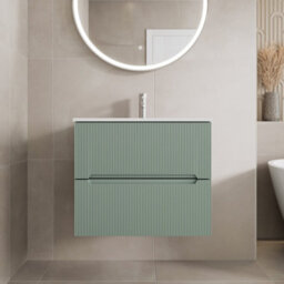 Aveli 600mm Bathroom Cloakroom Vanity Unit Basin Wall Hung Furniture Soft Close Green