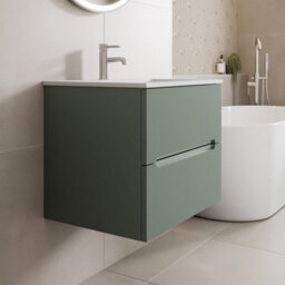 Affine 600mm Bathroom Cloakroom Vanity Unit Basin Wall Hung Furniture Soft Close Green - thumbnail 2
