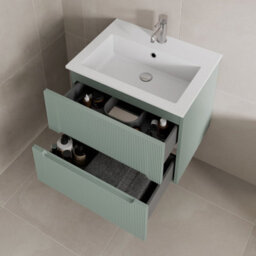 Affine 600mm Bathroom Cloakroom Vanity Unit Basin Wall Hung Furniture Soft Close Green - thumbnail 3