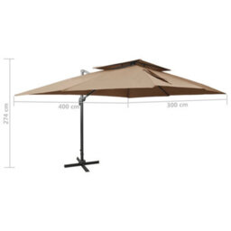 Walplus Cantilever Garden Parasol With Double Top Taupe 400X300 Cm - thumbnail 9