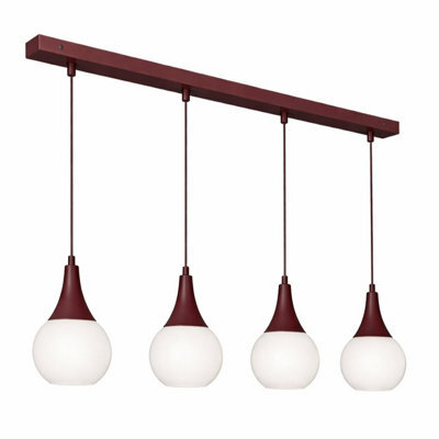 Luminosa Lighting Luminosa Lacrima Bar Pendant Ceiling Light Burgundy White Glass Shade 4X E27 - image 1