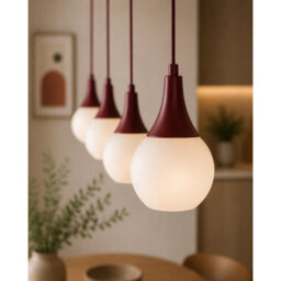 Luminosa Lighting Luminosa Lacrima Bar Pendant Ceiling Light Burgundy White Glass Shade 4X E27 - thumbnail 3