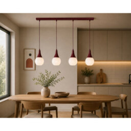 Luminosa Lighting Luminosa Lacrima Bar Pendant Ceiling Light Burgundy White Glass Shade 4X E27 - thumbnail 2