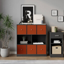 Urbn-Living Black, Orange - Asymmetrical 8 Cube Bookcase Unit W/ 6 Drawer Inserts - thumbnail 3