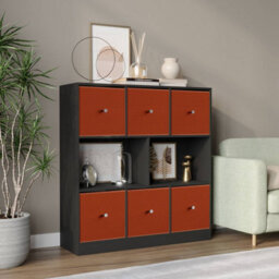 Urbn-Living Black, Orange - Asymmetrical 8 Cube Bookcase Unit W/ 6 Drawer Inserts - thumbnail 2