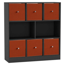 Urbn-Living Black, Orange - Asymmetrical 8 Cube Bookcase Unit W/ 6 Drawer Inserts - thumbnail 1