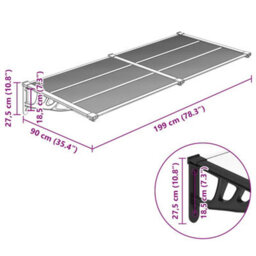 Berkfield Door Canopy Black And Transparent 199X90 Cm Polycarbonate - thumbnail 6