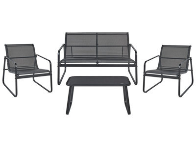 Wyld And Coco Urbanterra Garden Sofa Set Black Steel 4-Seater With Tempered Glass Table - image 1