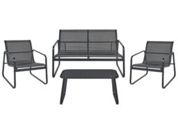 Wyld And Coco Urbanterra Garden Sofa Set Black Steel 4-Seater With Tempered Glass Table - thumbnail 1