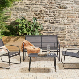 Wyld And Coco Urbanterra Garden Sofa Set Black Steel 4-Seater With Tempered Glass Table - thumbnail 2