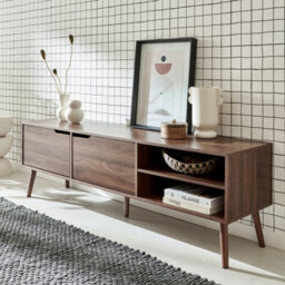 Sweeek - 160Cm Vintage Tv Unit Wooden Effect 2 Doors Nepal Walnut Wood-Effect 160X40X50 Cm - thumbnail 7
