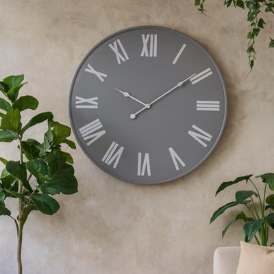 Wyld Haus 49Cm Grey Wall Clock With White Roman Numerals And Minimal Metal Frame - image 1
