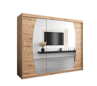 Arte Elypse Contemporary 2 Mirrored Sliding Door Wardrobe 9 Shelves 2 Rails Artisan Oak Effect (H)2000mm (W)2500mm (D)620mm - image 1